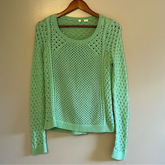 Moth Womens Sweater Long Sleeve Green Open Chunky Knit Pullover Cotton Blend S - Picture 7 of 13